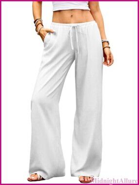 Low Rise Wide Leg Palazzo Trousers Cotton Linen Blend Casual Summer Pants